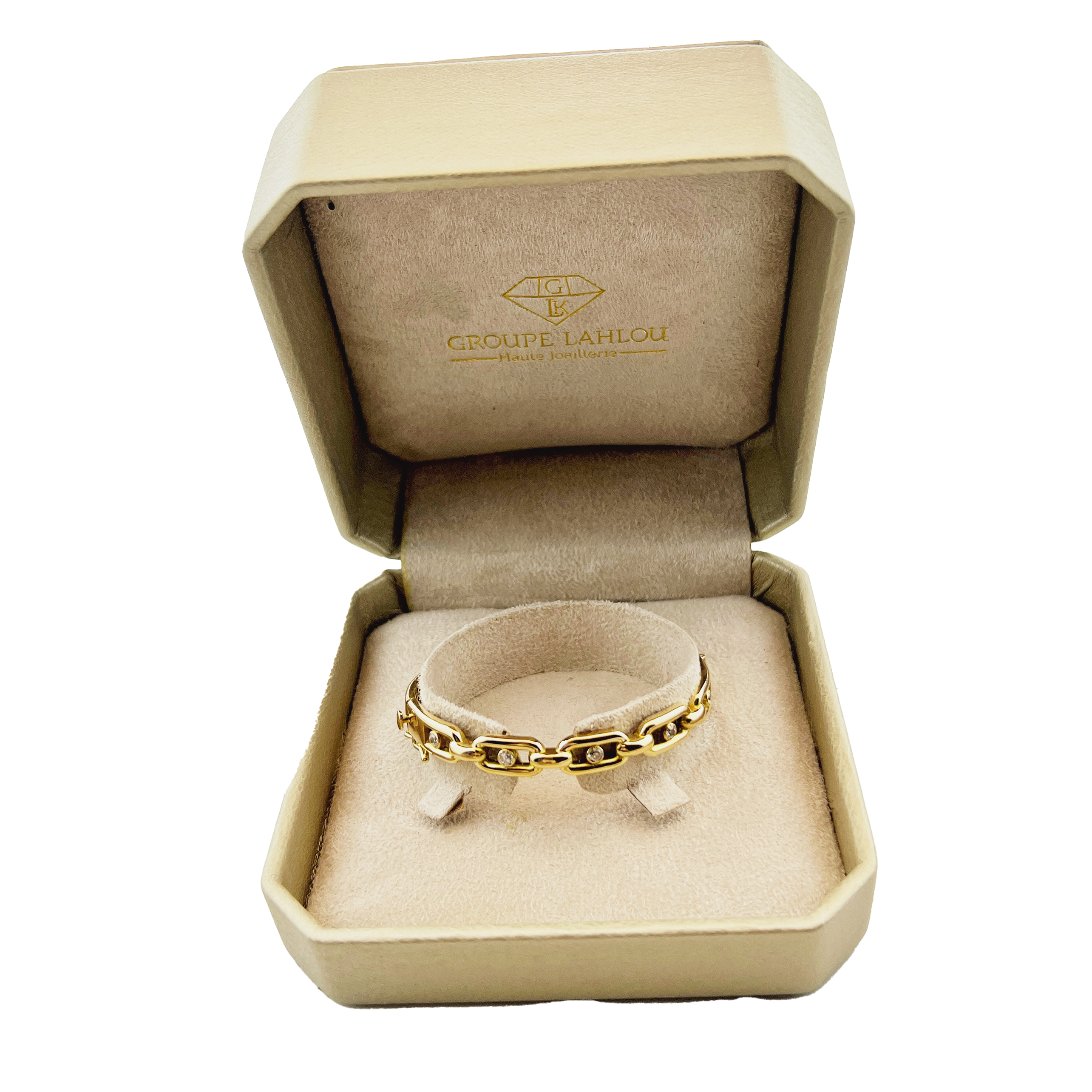 Bracelet Jonc Femme Or Jaune 18K – Design Maillons et Pierres, Chic & Texturé.