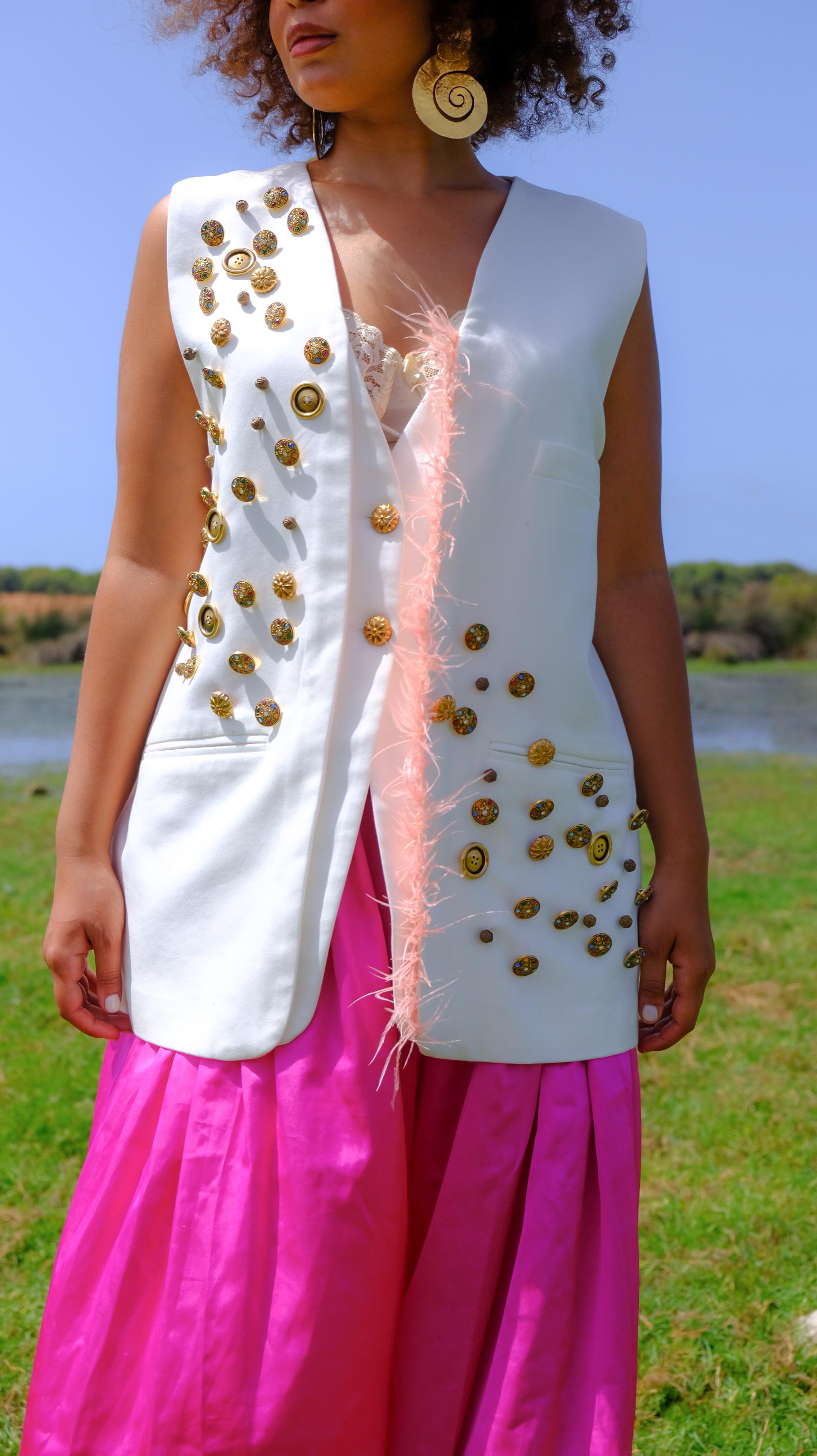 Églantine Rosée — Gilet Avec Détails De Fourrure Saumon