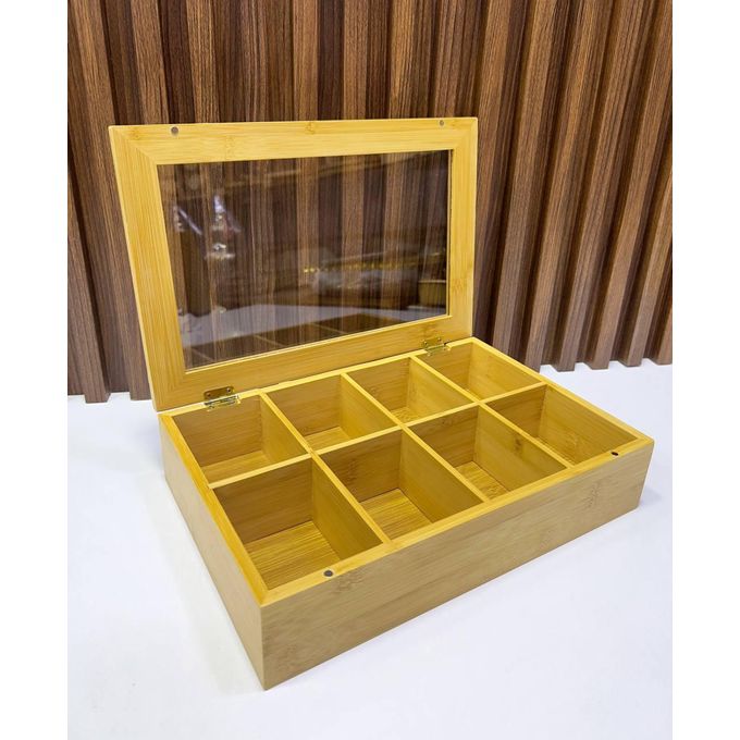 Boîte à thé ( 8 compartiments ) en bambou Rangement Organiseur Pour sachets Infusion Tisane thumbnail 3