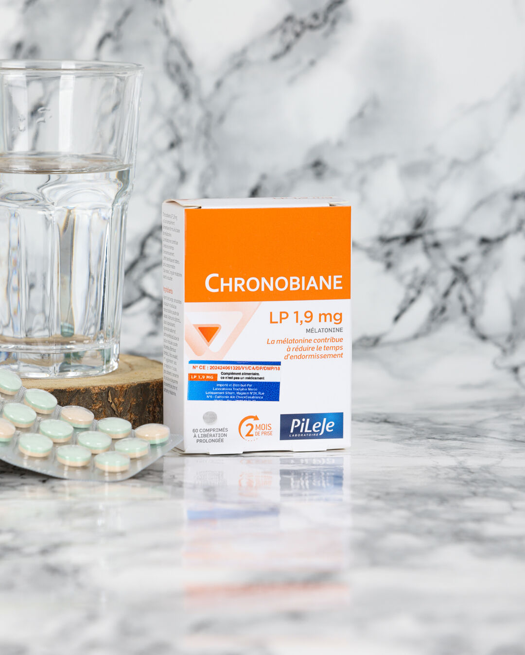 Chronobiane LP 1,9 mg Mélatonine boîte contient 60 comprimés bi-couche