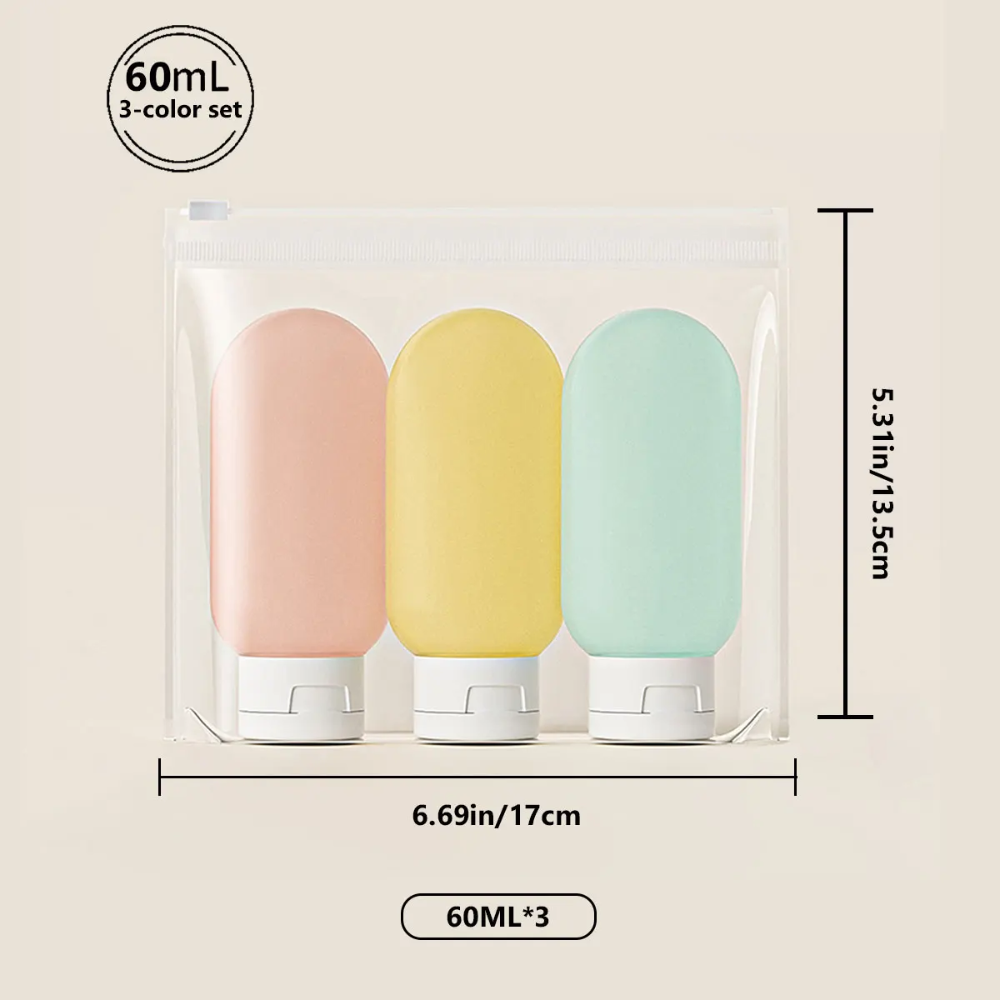 Lot de 3 bouteilles de voyage étanche en silicone