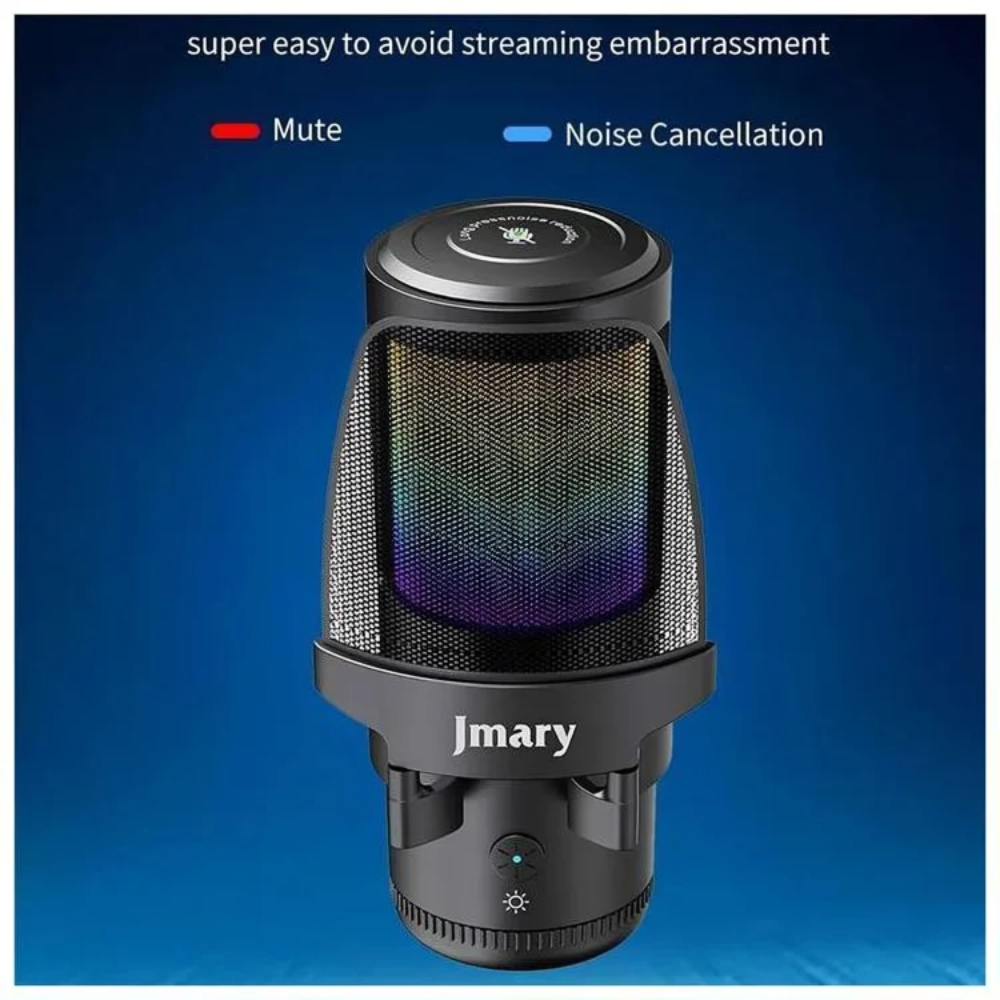 Microphone Jmary MC-PW13 RGB Professionnel avec Support de Bureau – USB Plug & Play pour Streaming, Podcast, Gaming