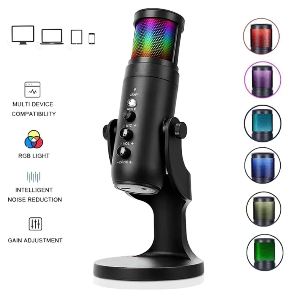 Microphone Jmary PW9– Controle Complet, Eclairage RGB, Reduction de Bruit