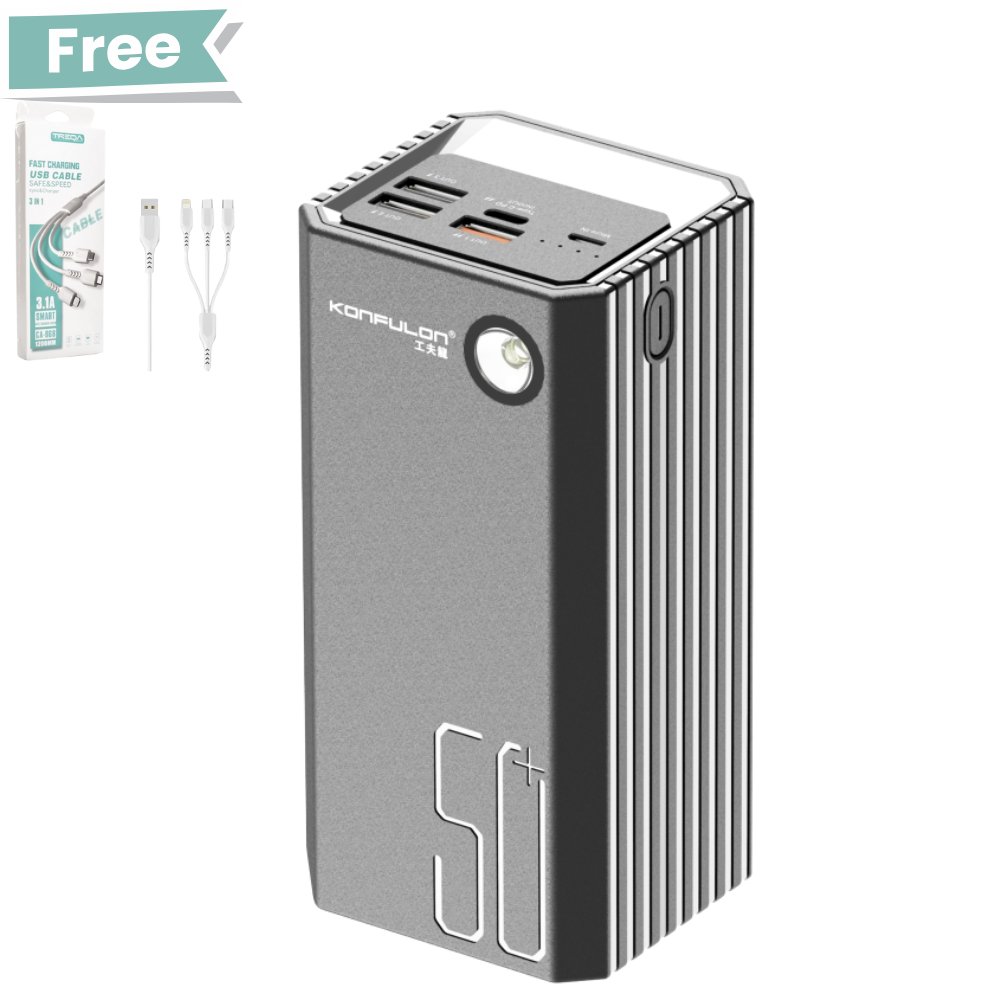 Powerbank 50000 mAh A22 Original + Cable 3-in-1 Lightning / Micro / Type-C