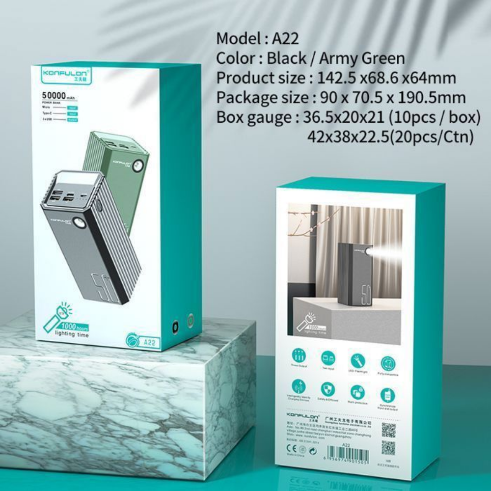 Powerbank 50000 mAh A22 Original + Cable 3-in-1 Lightning / Micro / Type-C thumbnail 4