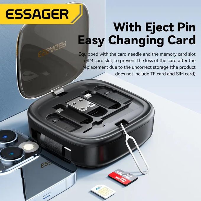 Essager-Mini boîte de rangement de voyage multifonctionnelle, charge rapide, USB A/C vers VopeC, câble Micro Rains, support de téléphone