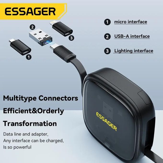 Essager-Mini boîte de rangement de voyage multifonctionnelle, charge rapide, USB A/C vers VopeC, câble Micro Rains, support de téléphone thumbnail 3