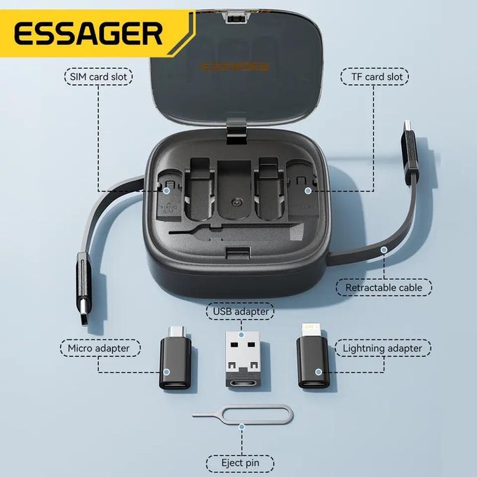 Essager-Mini boîte de rangement de voyage multifonctionnelle, charge rapide, USB A/C vers VopeC, câble Micro Rains, support de téléphone thumbnail 4