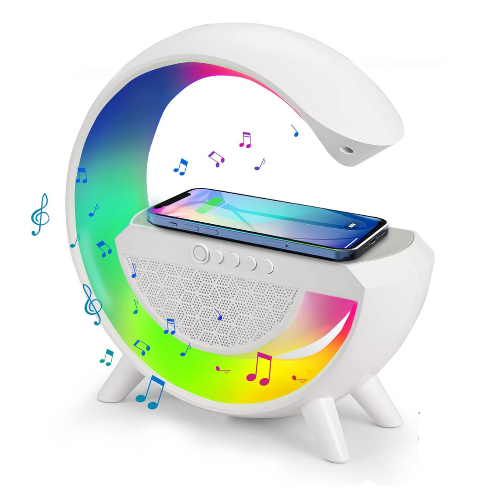 Haut-parleur Bluetooth avec Chargeur Sans Fil, Veilleuse RGB & Radio FM thumbnail 1