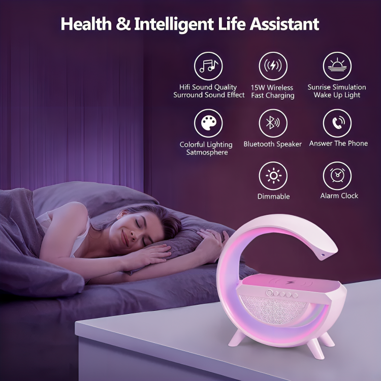 Haut-parleur Bluetooth avec Chargeur Sans Fil, Veilleuse RGB & Radio FM thumbnail 3