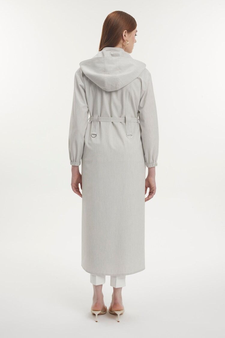 Manteau à capuche zippé ceinturé en pierre thumbnail 4