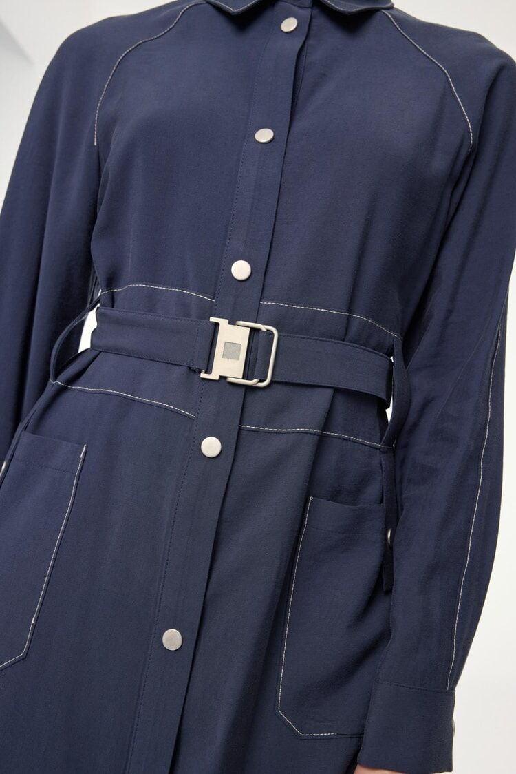 Poche ceinturée détaillée indigo double ensemble