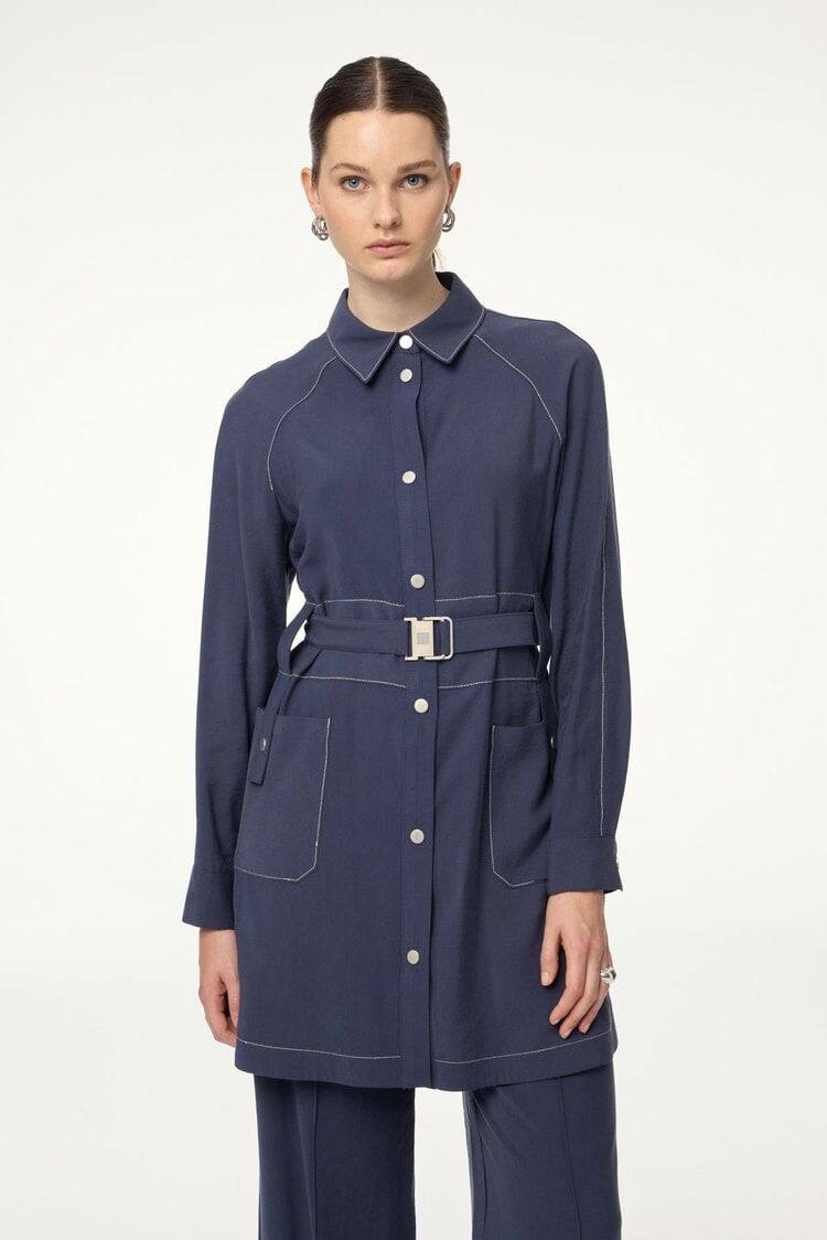 Poche ceinturée détaillée indigo double ensemble thumbnail 3