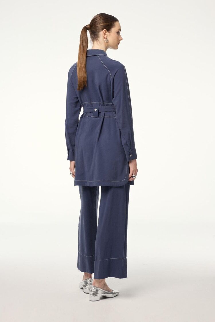 Poche ceinturée détaillée indigo double ensemble thumbnail 4