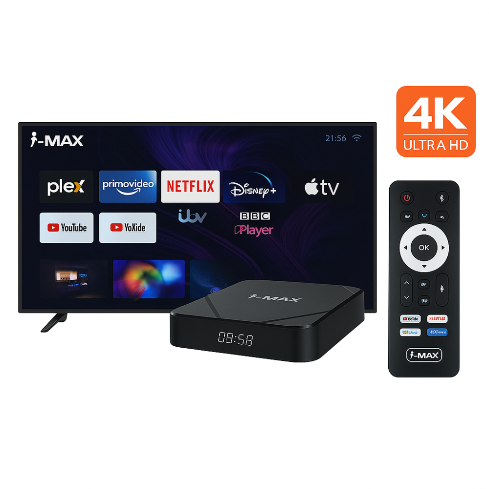 I-MAX 4K Boitier de Streaming avec Google TV, Chromecast et Commande Vocale + adaptateur hdmi gratuit