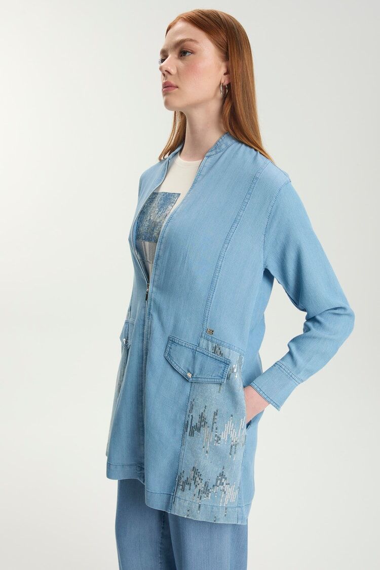 Ensemble deux pièces en jean avec veste et maillot de corps à paillettes TK-1577 thumbnail 3