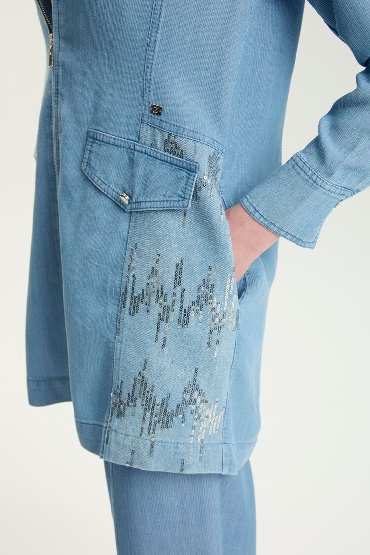 Ensemble deux pièces en jean avec veste et maillot de corps à paillettes TK-1577 thumbnail 4