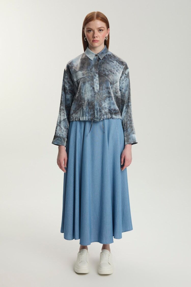 Ensemble deux pièces veste et jupe à motifs en Tencel TK-1575