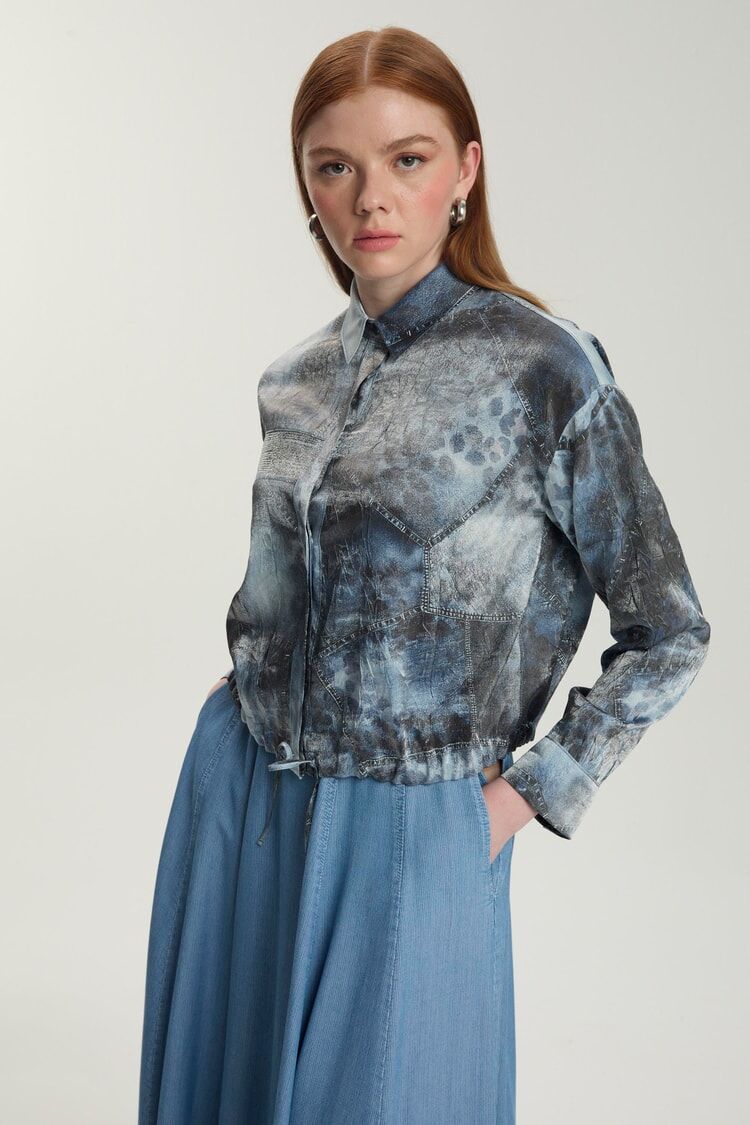 Ensemble deux pièces veste et jupe à motifs en Tencel TK-1575