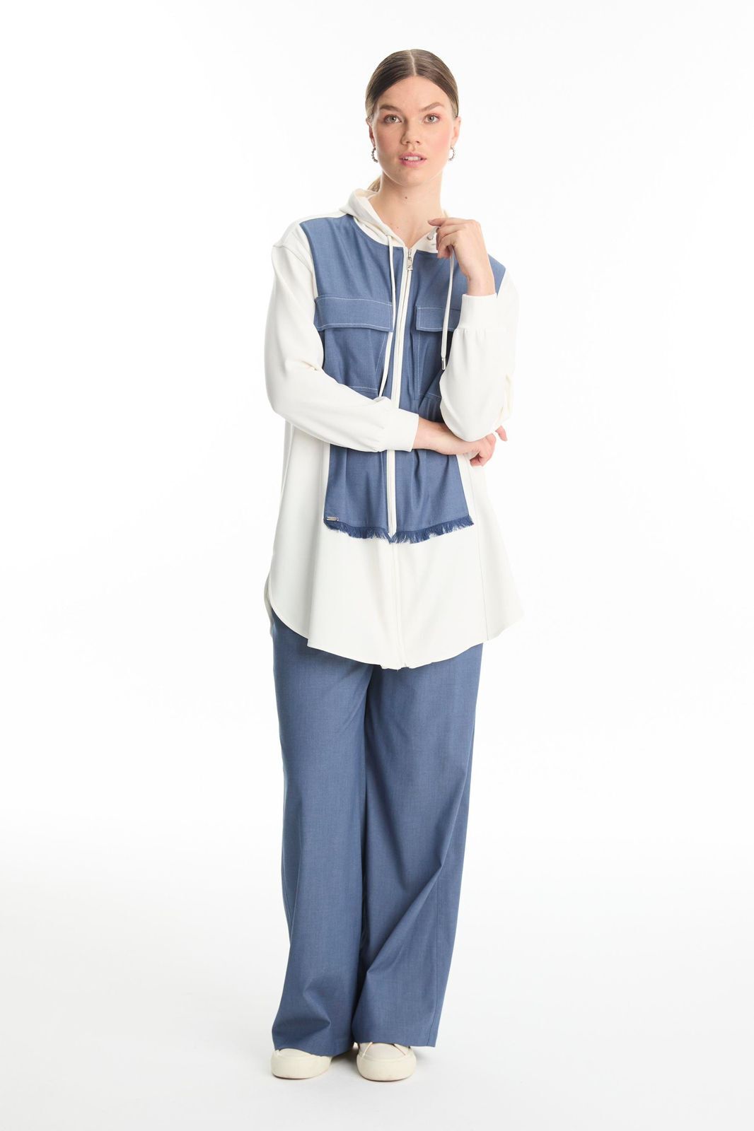 Ensemble en Jean à Capuche et Fermeture Éclair TK-1520