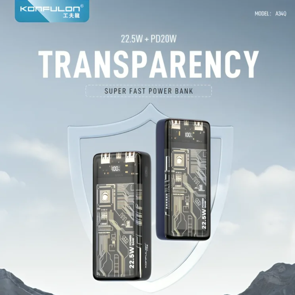 Batterie Externe A34Q – 20000mAh, 22.5W + PD20W, Design Transparent thumbnail 3