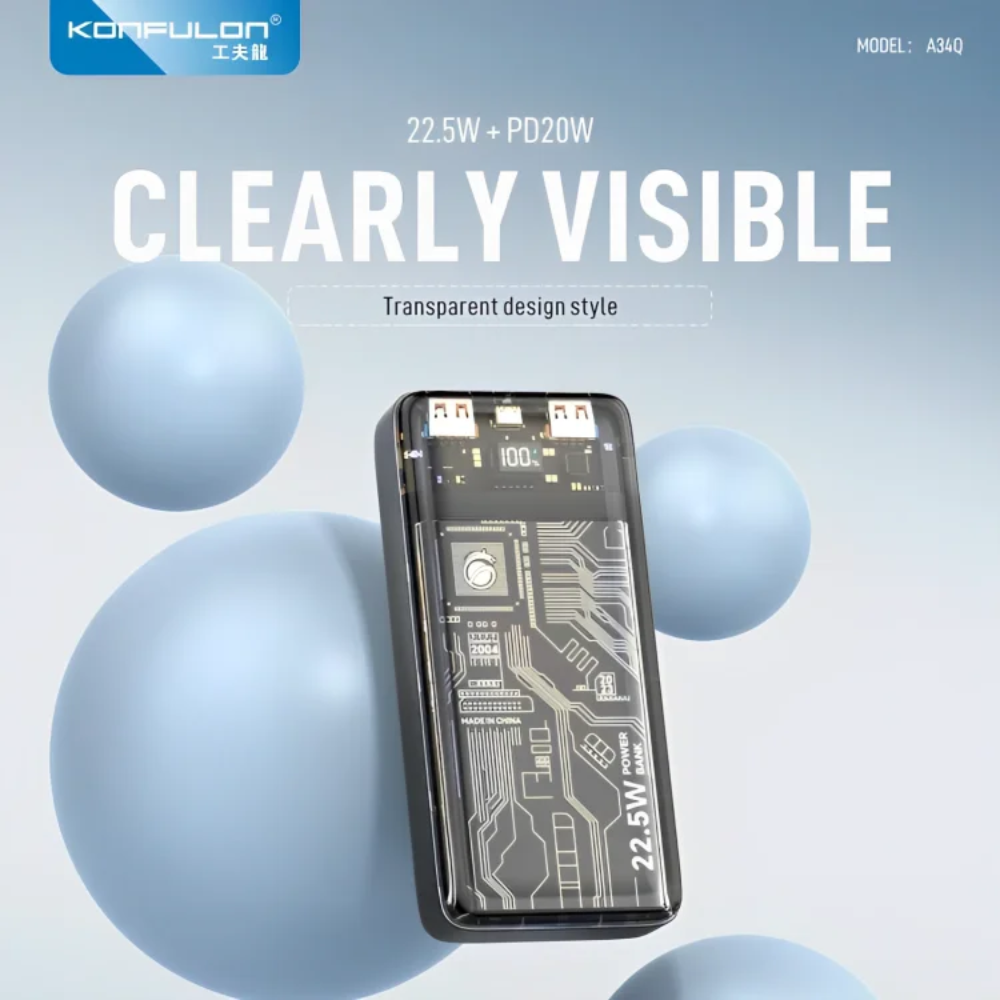 Batterie Externe A34Q – 20000mAh, 22.5W + PD20W, Design Transparent thumbnail 4