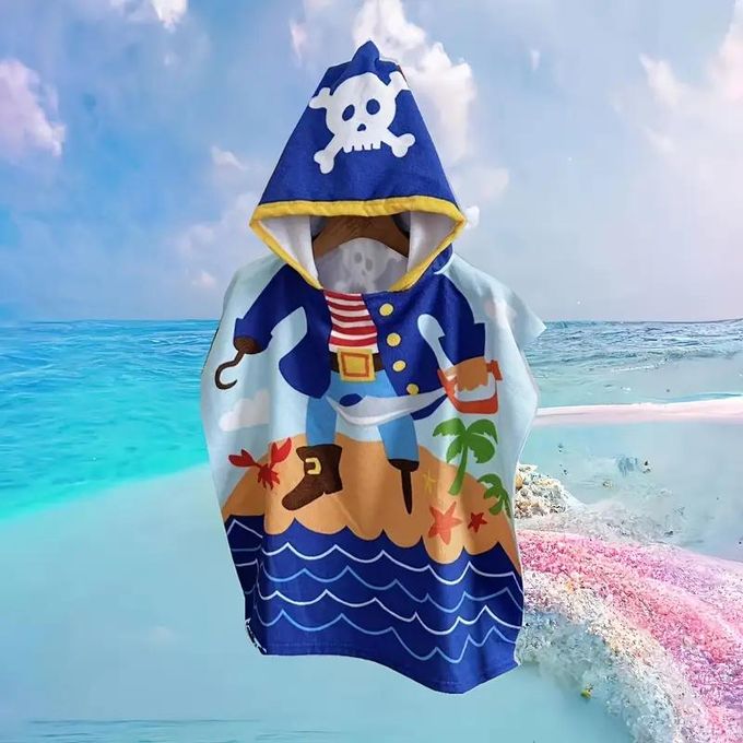Serviette à Capuche Enfant Pirate – Douce, Absorbante, Idéale Plage & Bain (3-10 Ans)