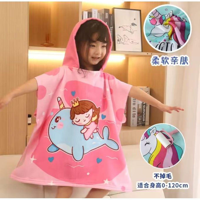 Serviette à Capuche Enfant Princesse Baleine – Douce & Absorbante – 3 à 10 Ans