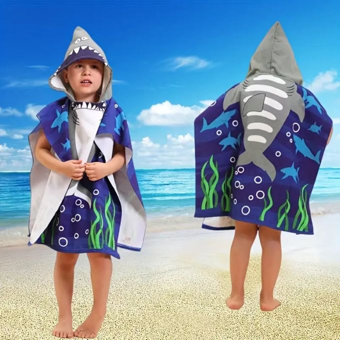 Serviette à Capuche Enfant Requin Bleu – Douce & Absorbante – 3 à 10 Ans