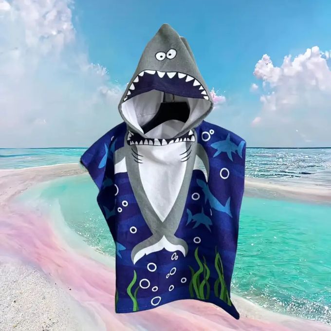Serviette à Capuche Enfant Requin Bleu – Douce & Absorbante – 3 à 10 Ans thumbnail 3