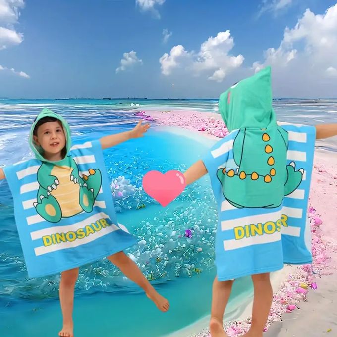 Serviette à Capuche Enfant Dinosaure – Douce & Absorbante – 3 à 10 Ans