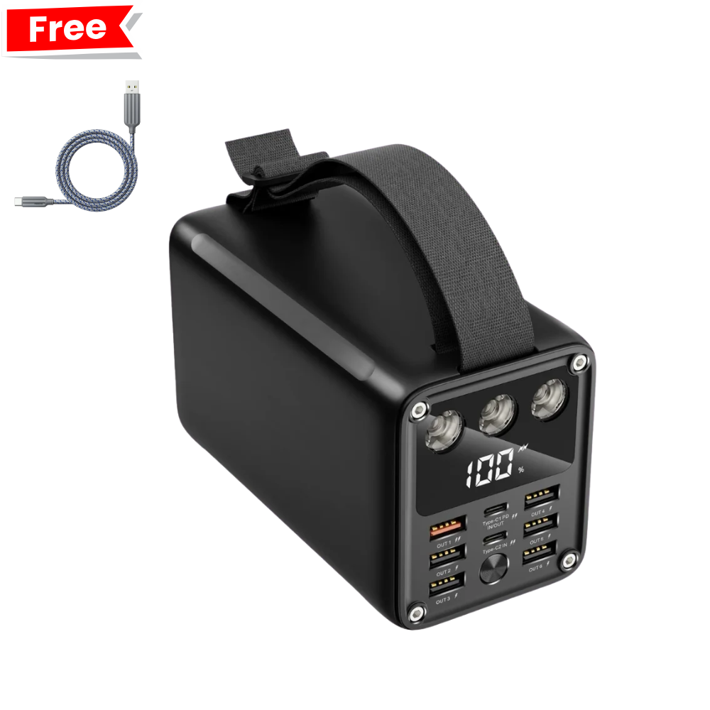 Pack power Bank A28Q 60 000mAh – Charge Rapide 22.5W noir + Cable Recci RTC-N22C USB vers USB-C