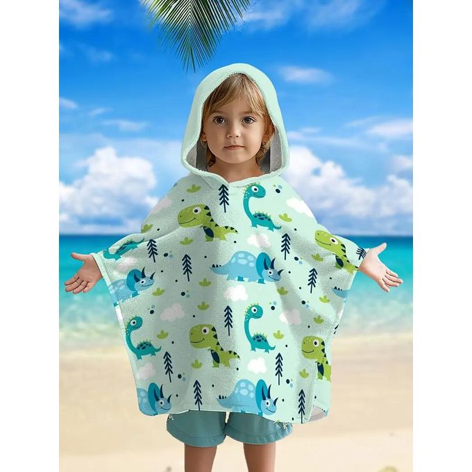 Serviette à Capuche Dinosaure Vert Clair – Douce & Ludique – Enfants 3 à 10 Ans thumbnail 3