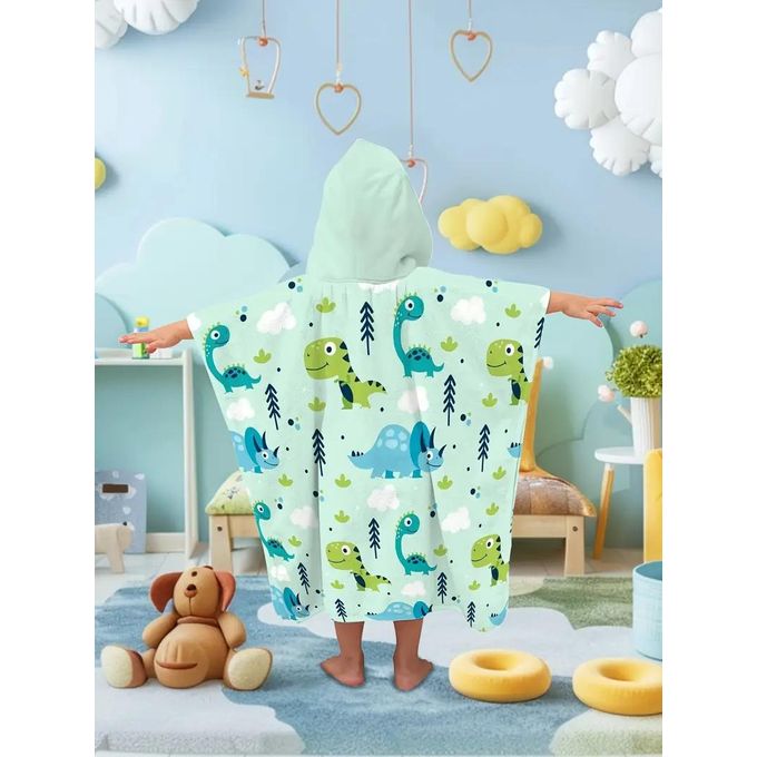 Serviette à Capuche Dinosaure Vert Clair – Douce & Ludique – Enfants 3 à 10 Ans thumbnail 4