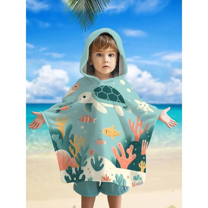 Serviette à Capuche Enfant – Motif Tortue & Poissons – Douce, Légère & Fun – 3 à 10 Ans thumbnail 3