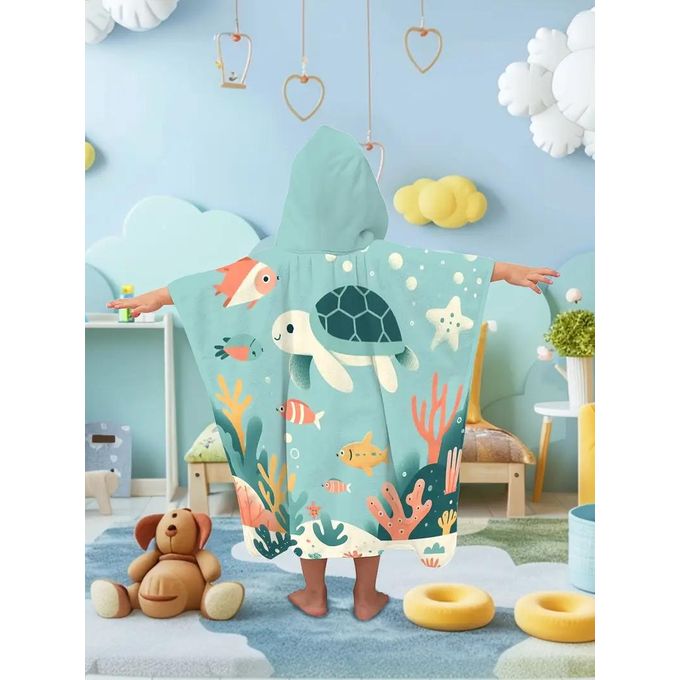 Serviette à Capuche Enfant – Motif Tortue & Poissons – Douce, Légère & Fun – 3 à 10 Ans thumbnail 4