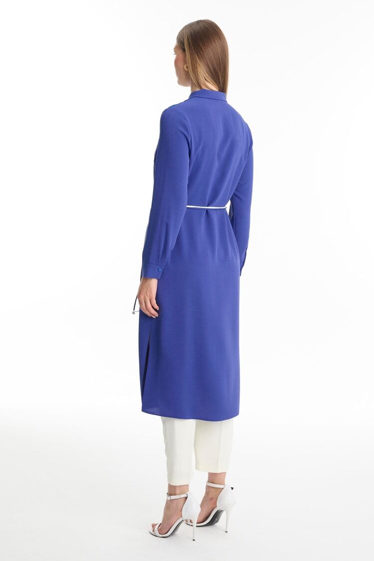Tunique longue violette à col chemise avec dentelle T-1451 thumbnail 4