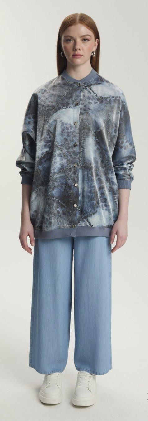 Veste en Tencel à col - Bleu thumbnail 1