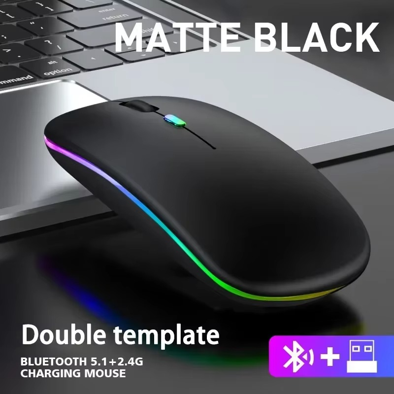 Souris sans fil Rechargeable silencieuse rétro-éclairée par LED souris ordinateur portable souris 2.4Ghz récepteur Bluetooth double Mode souris optique