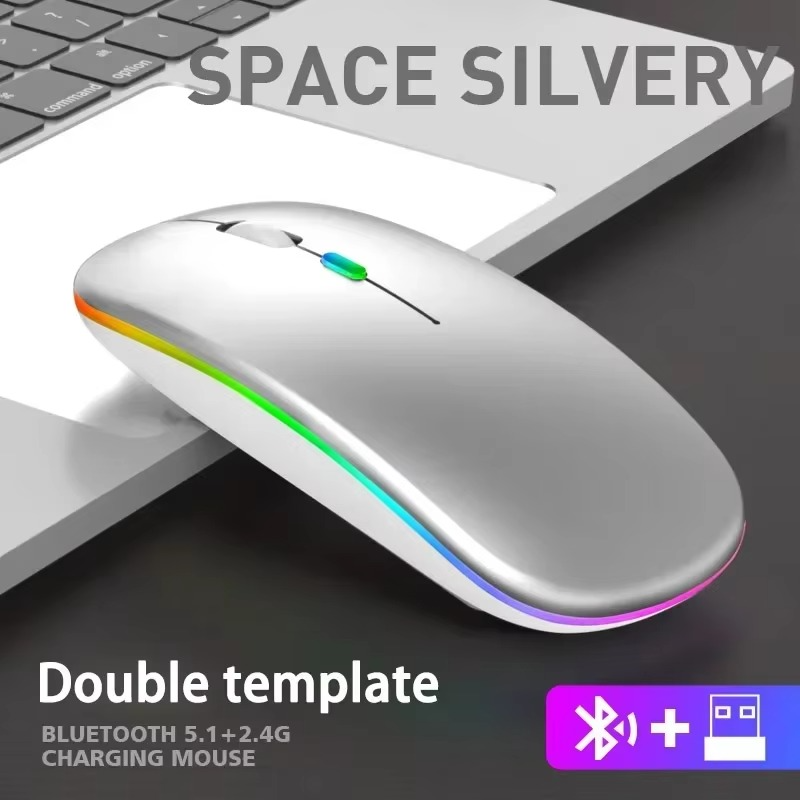 Souris sans Fil Rechargeable Silencieuse Rétro-éclairée par LED souris ordinateur portable souris 2.4Ghz récepteur Bluetooth double Mode souris optique