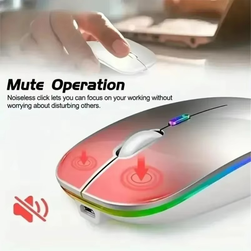 Souris sans Fil Rechargeable Silencieuse Rétro-éclairée par LED souris ordinateur portable souris 2.4Ghz récepteur Bluetooth double Mode souris optique
