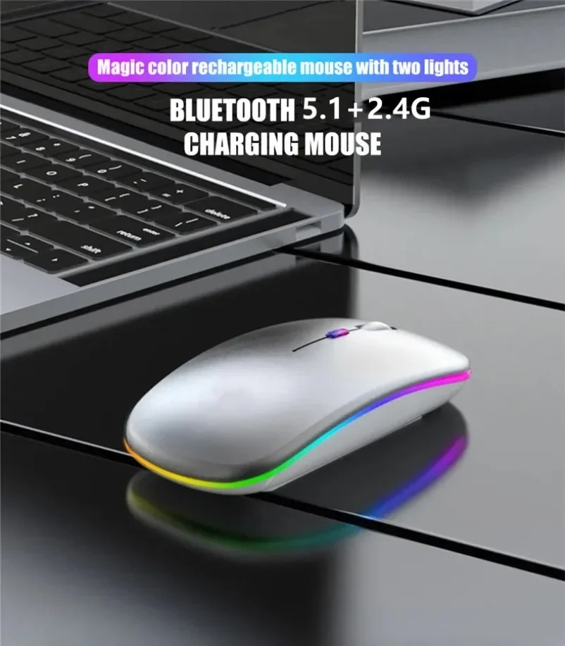 Souris sans Fil Rechargeable Silencieuse Rétro-éclairée par LED souris ordinateur portable souris 2.4Ghz récepteur Bluetooth double Mode souris optique thumbnail 4