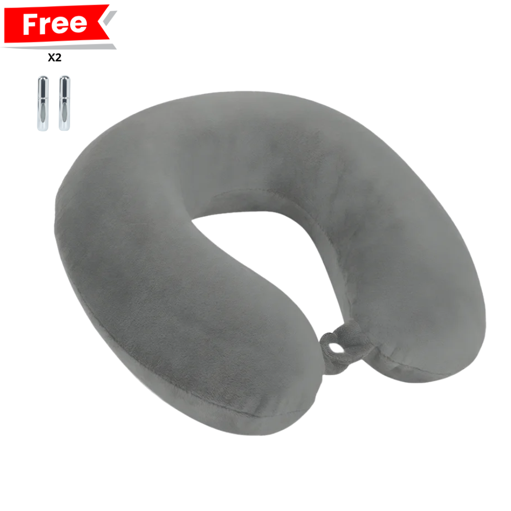 Oreiller de Voyage Gris – Soutien Ergonomique  +2 Pieces Mini Bouteille de Parfum Vide Gratuit