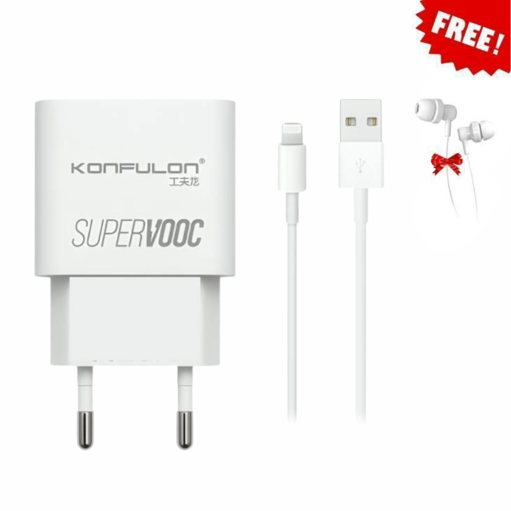 Chargeur Konfulon C87Q USB vers Lightning + Ecouteur Gratuit thumbnail 1