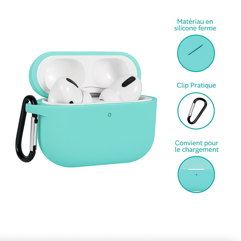 Coque Silicone bleu sarcelle Compatible avec AirPods Pro 2ème Génération thumbnail 2