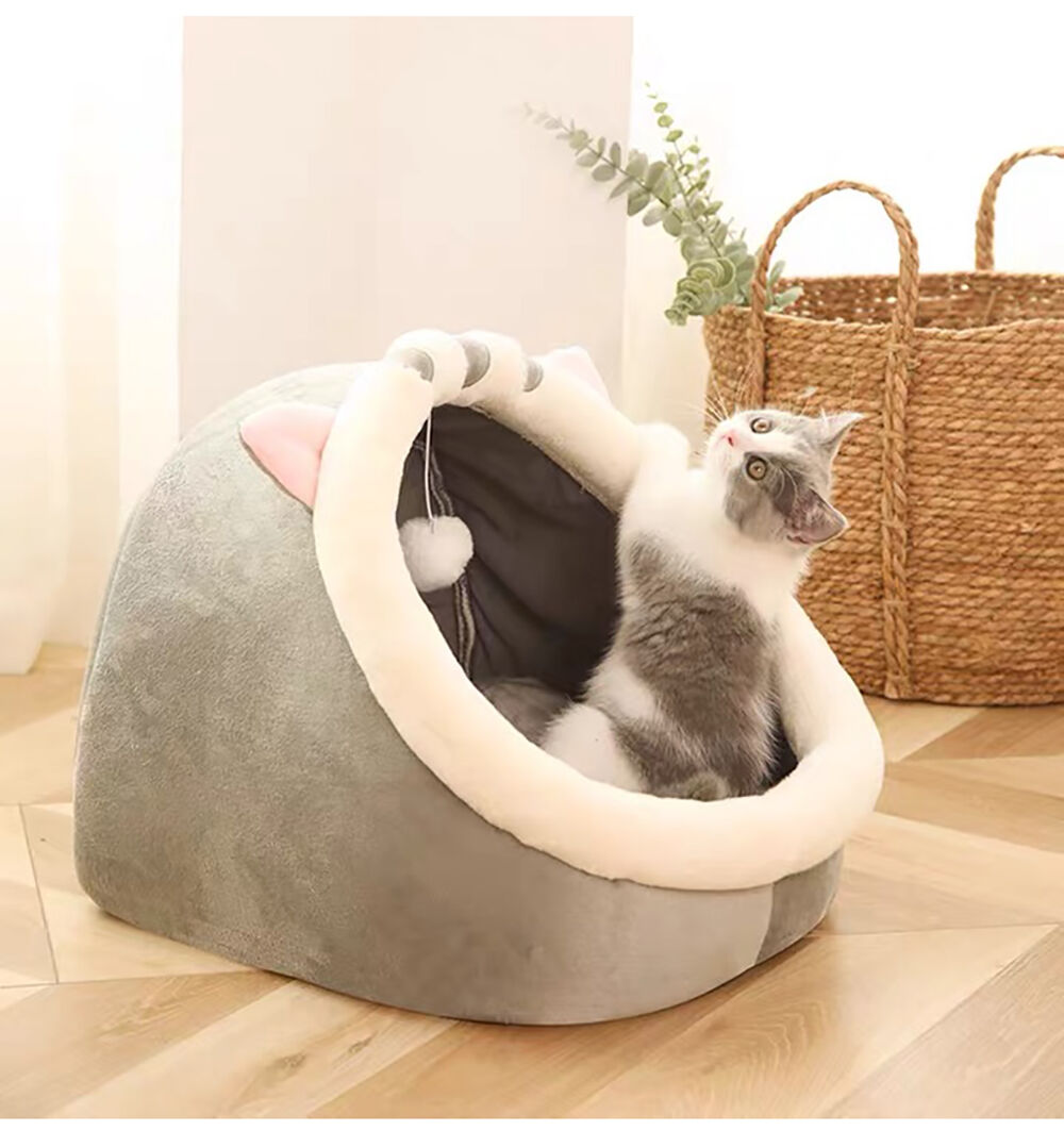 Lit pour chat et petit chien – Grotte avec oreiller et jouet (S/M/L)