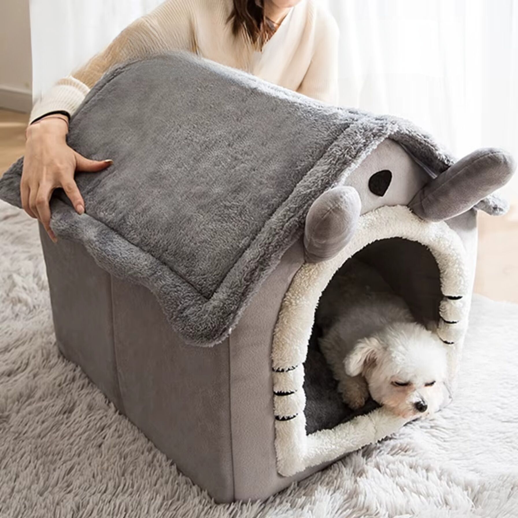 Lit pour chien et chat – Maison d’intérieur chaude avec base antidérapante