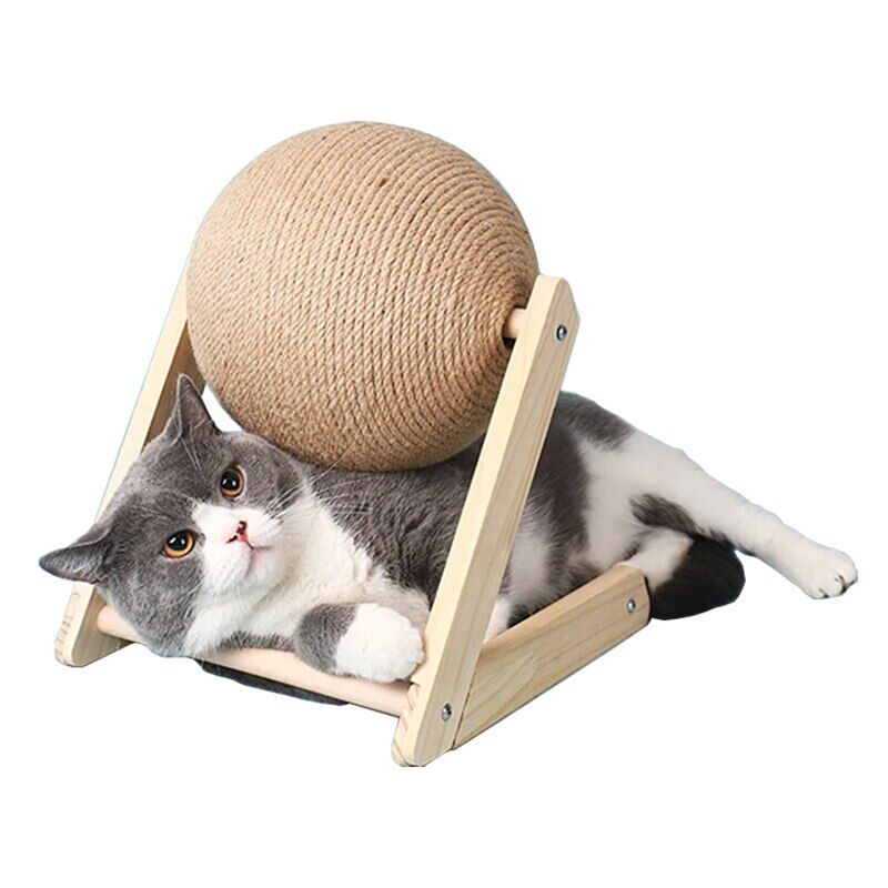 Jouet pour chat – Balle à gratter en sisal avec cadre en bois