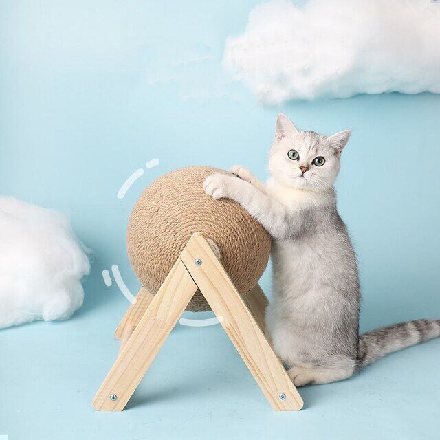 Jouet pour chat – Balle à gratter en sisal avec cadre en bois thumbnail 5