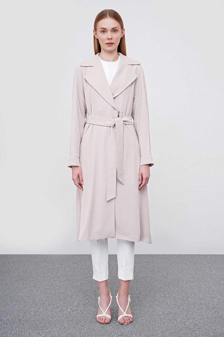 Robe Beige à Double Boutonnage et Ceinture